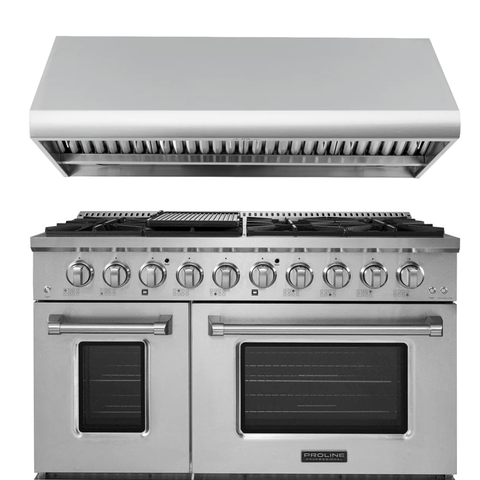 Proline PLSR 48" All-Gas Range + PLJW 109 Wall-Mounted Range Hood 48" Bundle — Save 10%
