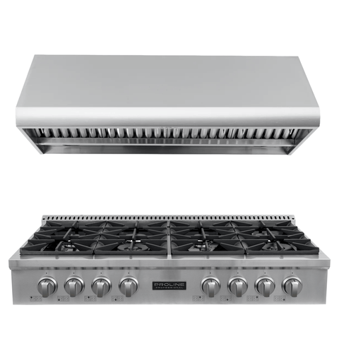 Proline PLST 48" Gas Range + PLJW 109 Wall-Mounted Range Hood 48" Bundle — Save 10%