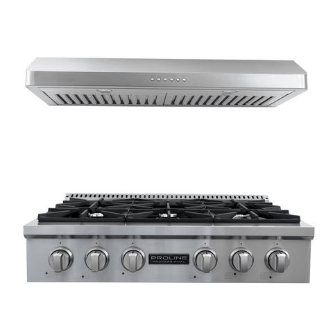 Proline PLST 36" Gas Range + PLJW 185 Slim Under-Cabinet Range Hood 36" Bundle — Save 10%
