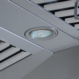Close-up of the Proline PLFI 755 Island Range Hood at ProlineRangeHoods.com, featuring a sleek design and efficient ventilation.