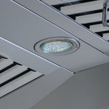 Close-up of the Proline PLFI 755 Island Range Hood at ProlineRangeHoods.com, featuring a sleek design and efficient ventilation.