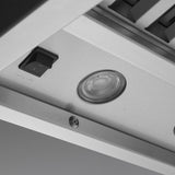 Close-up of the Island Range Hood by ProlineRangeHoods.com, crafted from 304 stainless steel, with powerful 1200 CFM.