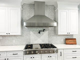 Contemporary kitchen with ProlineRangeHoods.com PLJW 104 Wall Range Hood, dual blowers, and dishwasher-safe filters.