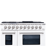 Proline PLSR 48GG gas range: 8 burners, dual ovens, griddle, white finish. Find at ProlineRangeHoods.com.