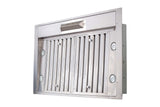 ProlineRangeHoods.com's stainless steel Range Hood Insert in 15, 18, or 21-inch depths with lights, filters & 600/1200 CFM.