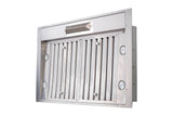 ProlineRangeHoods.com's stainless steel Range Hood Insert in 15, 18, or 21-inch depths with lights, filters & 600/1200 CFM.