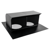 ProlineRangeHoods.com 8″-10″ dual outlet black roof cap for BBQ hoods, mesh screen, two circular openings.