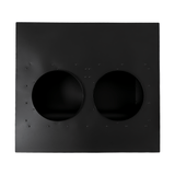 ProlineRangeHoods.com: Black rectangular roof cap with 2 big round cutouts and small holes for dual duct BBQ vents.