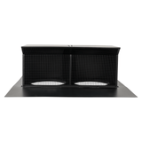 ProlineRangeHoods.com black metal 8″-10″ roof cap for BBQ hoods, mesh sides, flat top on white background.
