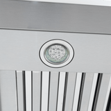 LED light in the Proline King Air Dream Home range hood with stainless finish, 550/1200 CFM by ProlineRangeHoods.com.
