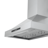The Proline King Air SS wall range hood by Proline Range Hoods, shown from below. ProlineRangeHoods.com.