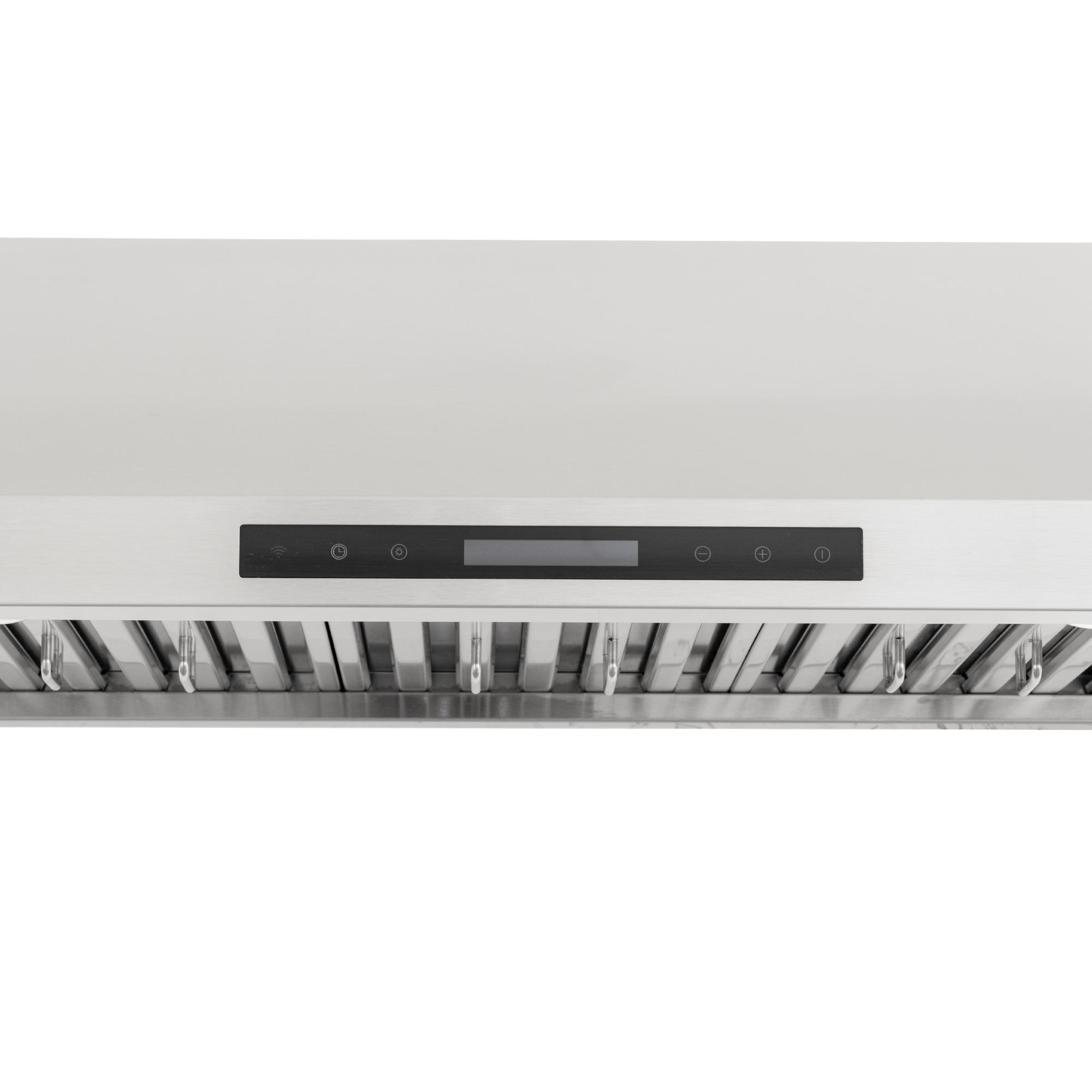 Stainless steel PLSW 115 Proline range hood with visible controls, vent slats, 600 CFM. ProlineRangeHoods.com.