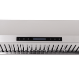 PLSW 115 under-cabinet stainless range hood with control panel, vent slats; 600 CFM. ProlineRangeHoods.com.