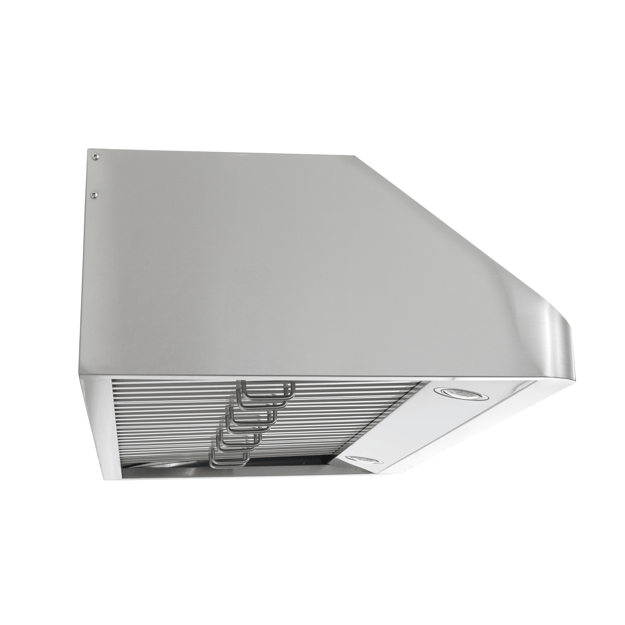 ProlineRangeHoods.com PLSW 115 under-cabinet hood with stainless steel, 600 CFM vent, and light shown from below.