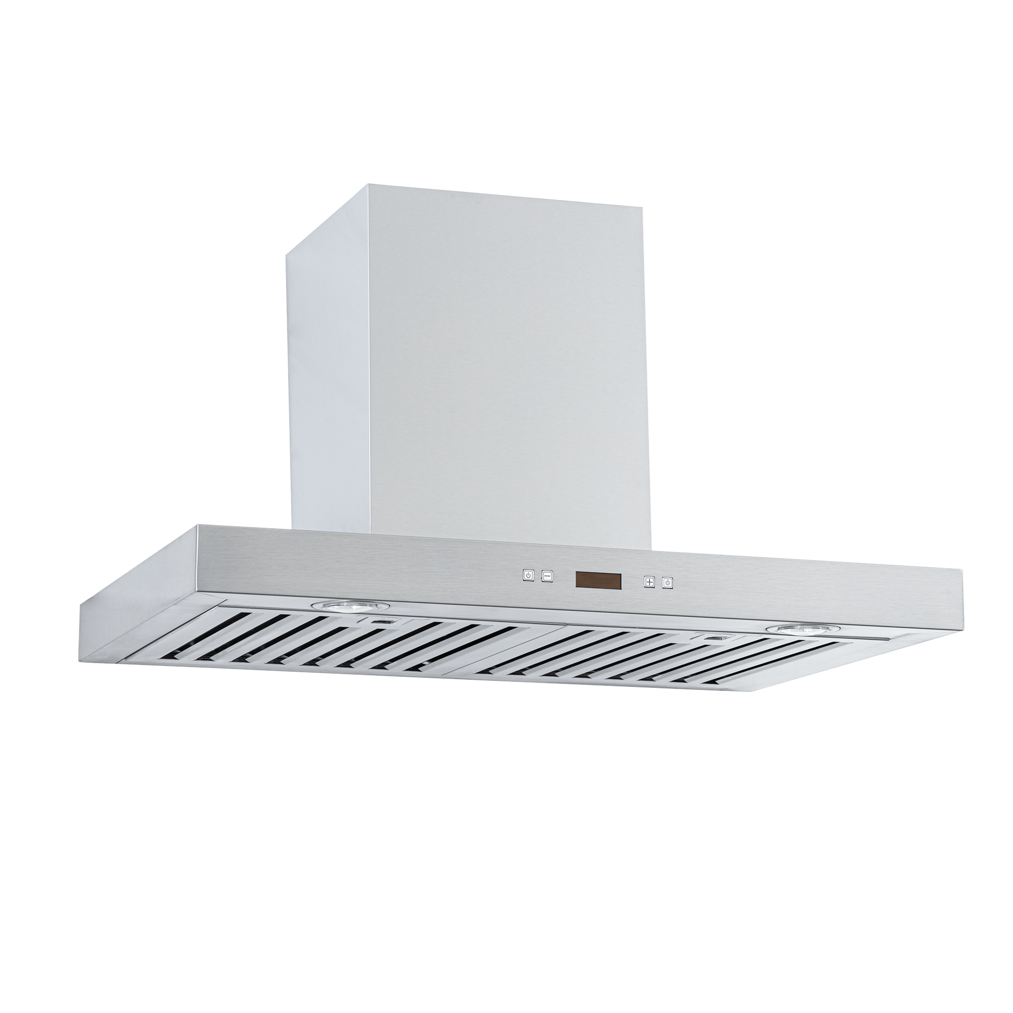 The Proline PLFW 750 at ProlineRangeHoods.com features a ducted 900/1100 CFM stainless steel design with LED display and vent slats.