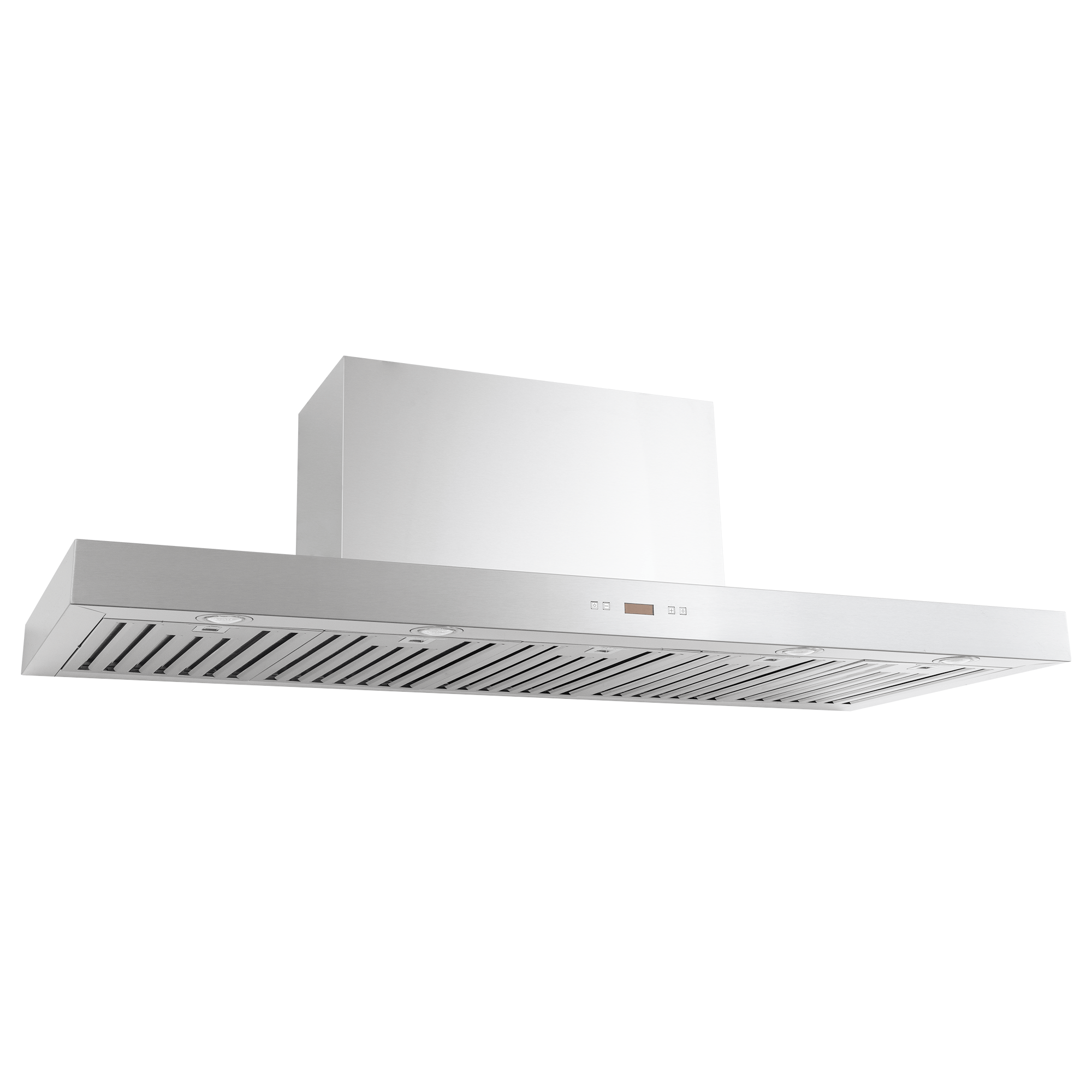 Proline PLFW 750 ducted hood: stainless finish, vent slats, digital panel; 900/1100 CFM. ProlineRangeHoods.com.