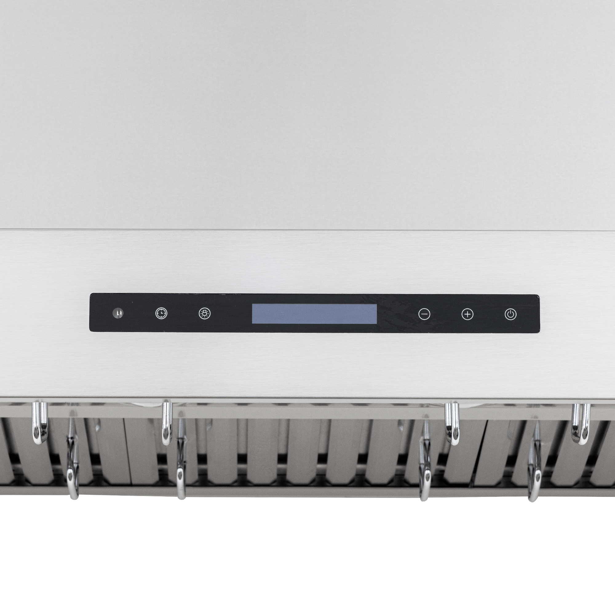 Proline PLFW 755 wall-mount hood: stainless steel, 1100 CFM motor, digital controls—see ProlineRangeHoods.com.