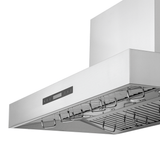 The Proline PLFW 755 range hood—stainless outdoor finish, 1100 CFM dual motors, racks. ProlineRangeHoods.com.