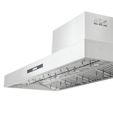 The Proline PLFW 755 by Proline Range Hoods with 1100 CFM, dual motors—shown low angle. ProlineRangeHoods.com.