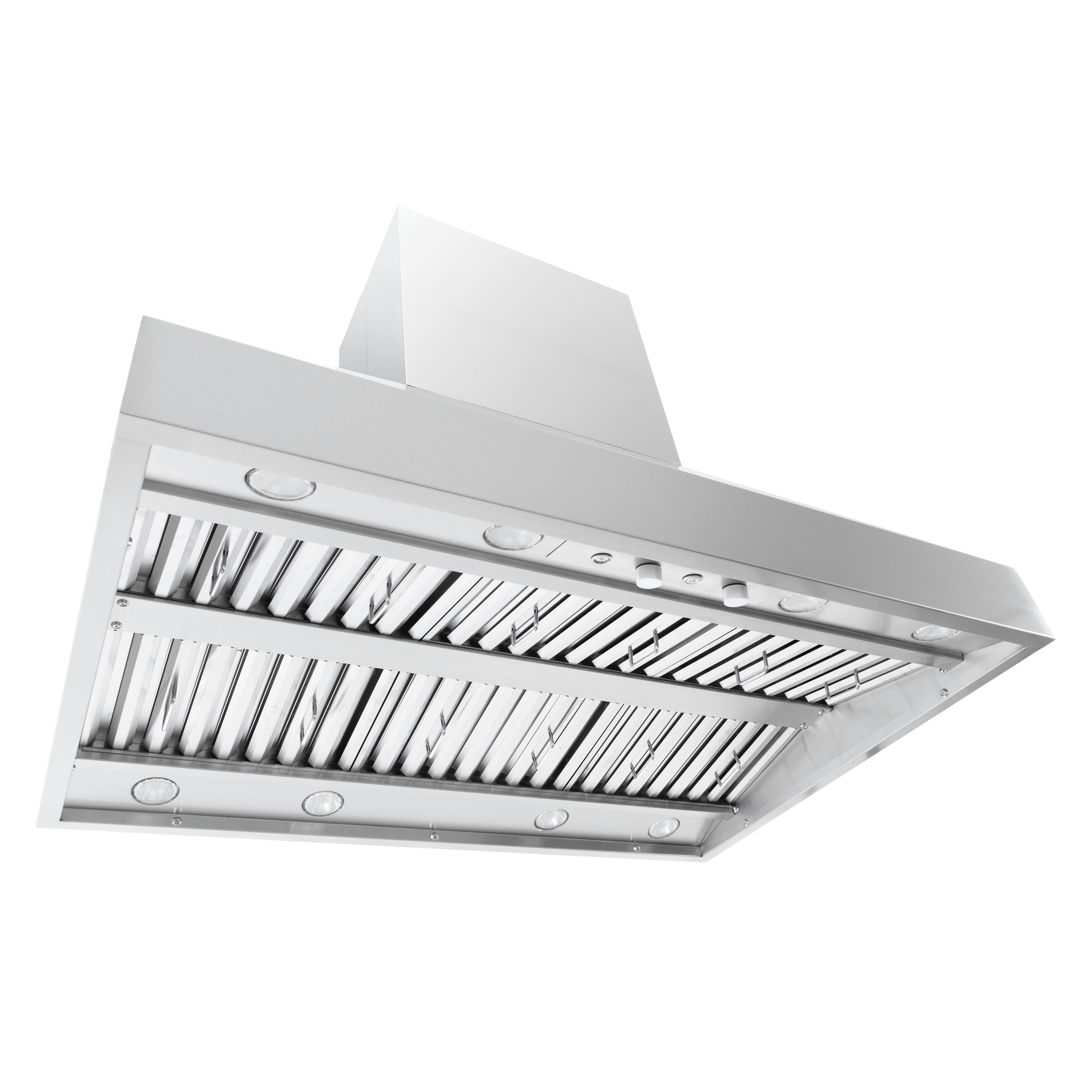 Proline PLGI 104 HE Island Range Hood, 304 stainless steel, 36–60″, shown underside. ProlineRangeHoods.com.