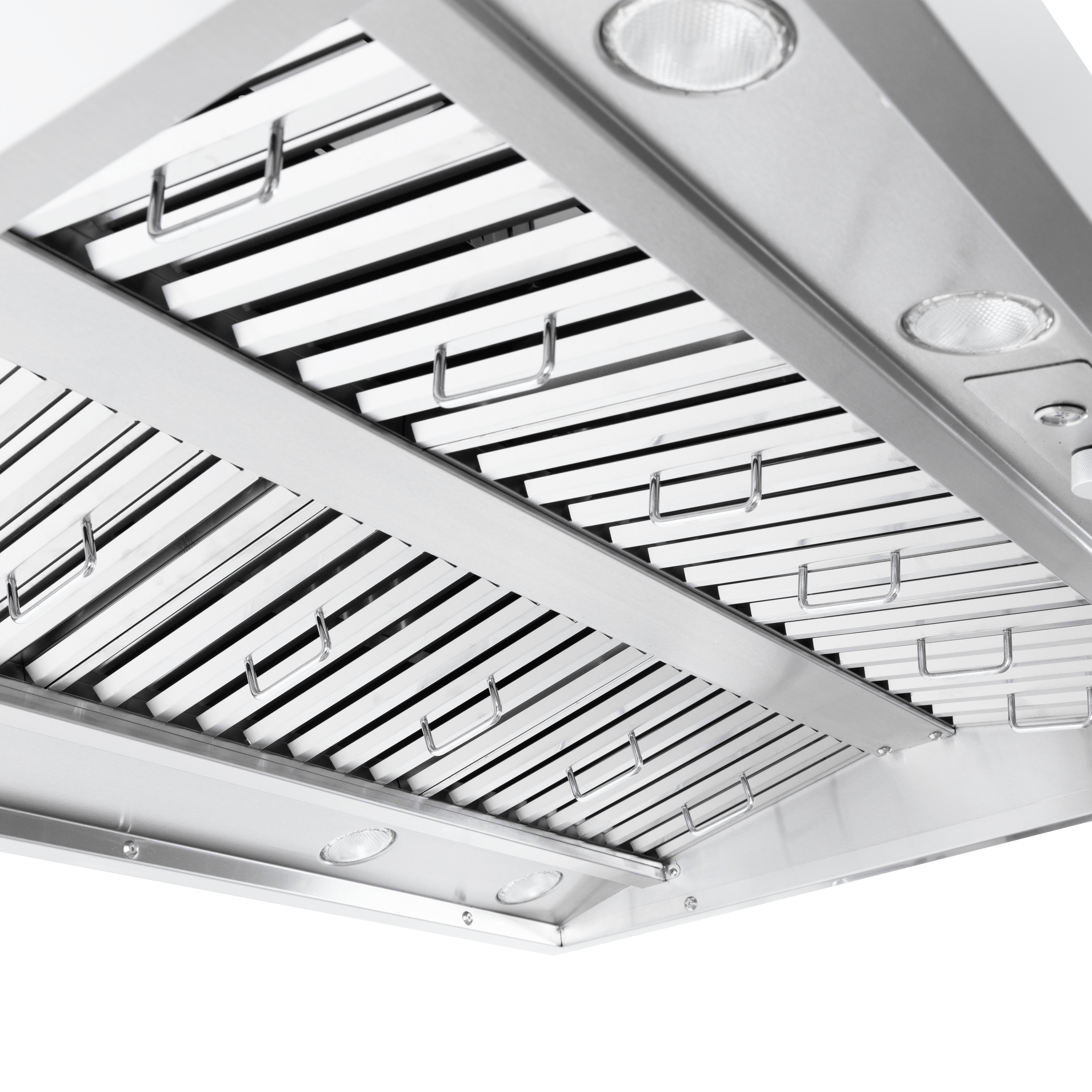 ProlineRangeHoods.com PLGI 104 HE Island Hood in stainless steel, sizes 36″-60″, bright lights, 1200 CFM blower.