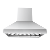 ProlineRangeHoods.com PLGI 104 HE stainless steel island hood (36″–60″), vent slats, 1200 CFM, front view.