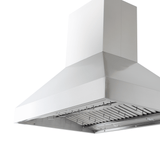 Proline PLGI 104 HE Island Hood in stainless steel from 36″-60″, shown from below. ProlineRangeHoods.com.