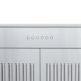 Proline PLGL 185 600CFM Range Hood close-up, dual blowers, steel finish, controls, filters. ProlineRangeHoods.com.
