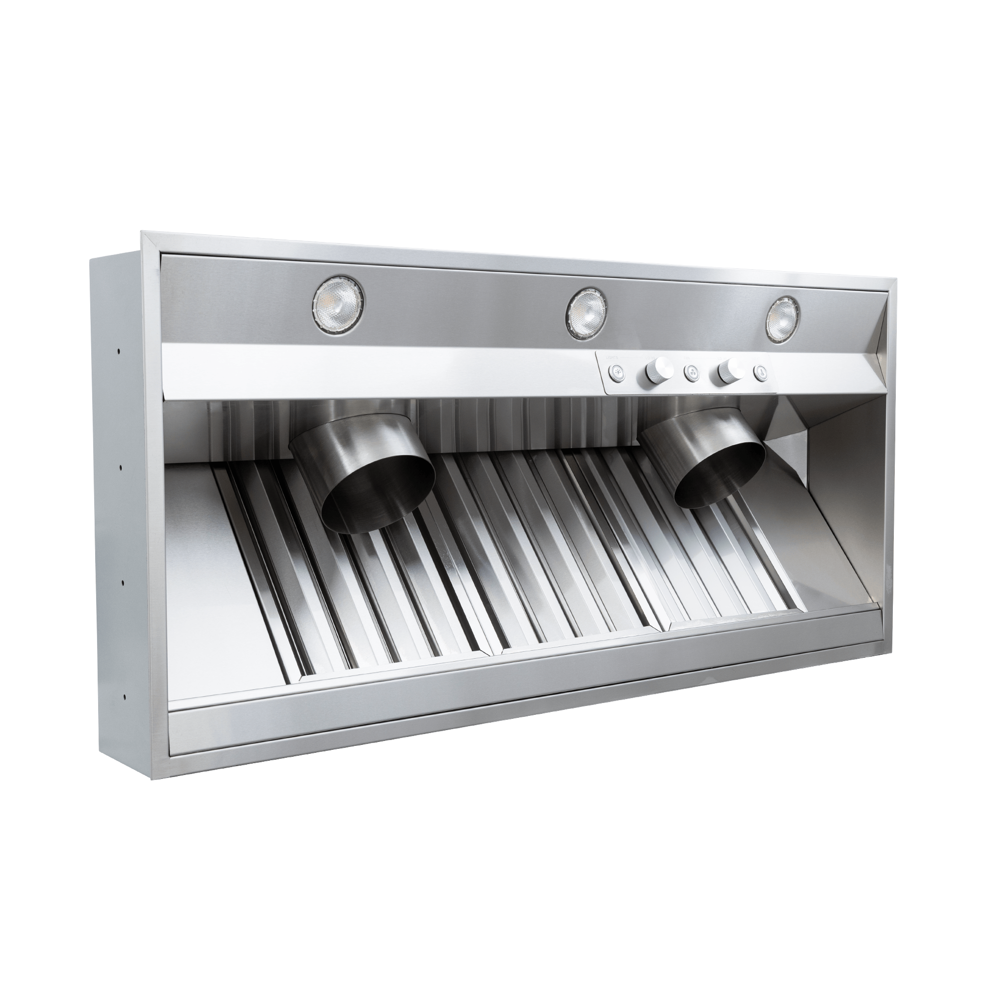 Proline PLGL PROV Outdoor Range Hood Insert (28"–58", stainless steel) with knobs, vents, lights—at ProlineRangeHoods.com.
