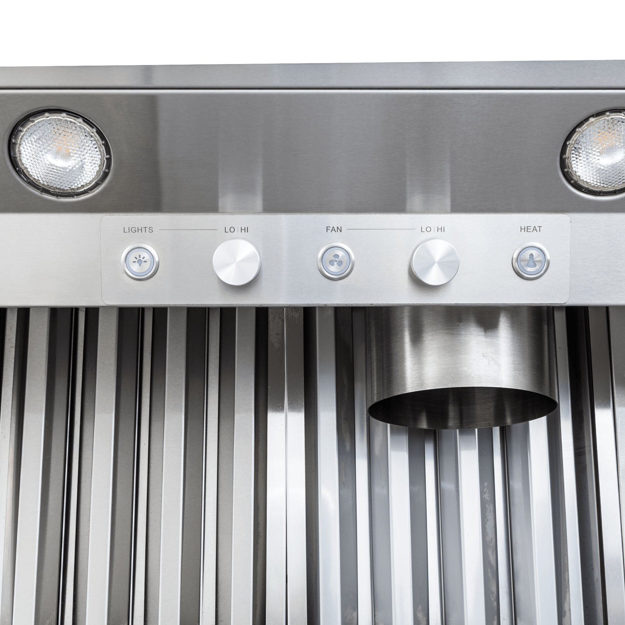 The Proline PLGL PROV Outdoor Range Hood (28"-58") has a full control panel, lights, and is at ProlineRangeHoods.com.