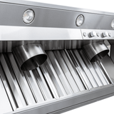 Close-up of the PLGL PROV Outdoor Range Hood Insert, 28"-58", stainless steel. ProlineRangeHoods.com.
