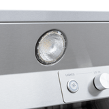 Close-up: Proline PLGL PROV Range Hood "Lights" knob, "Lo/Hi"; 28"-58", stainless. ProlineRangeHoods.com.