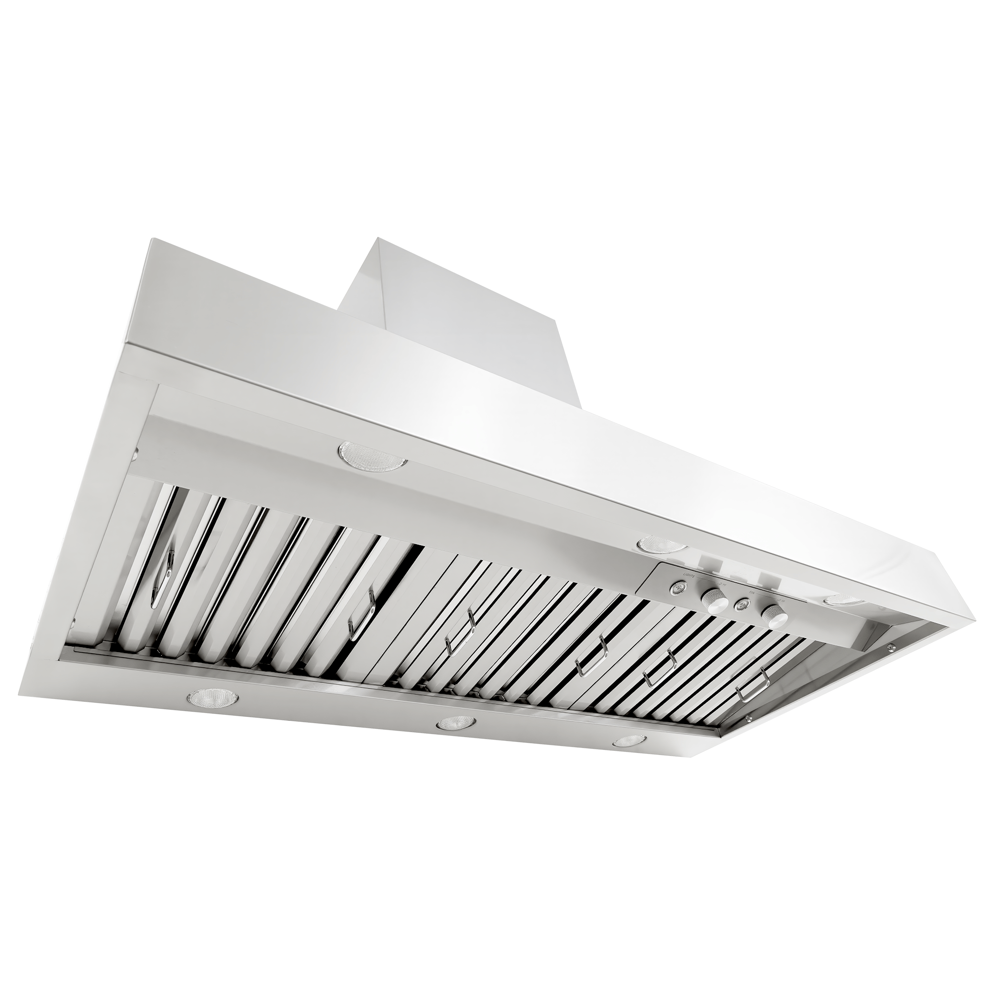 Proline PLGW 104 HE range hood with stainless steel finish, vent slats, lights, and dual blower. ProlineRangeHoods.com.