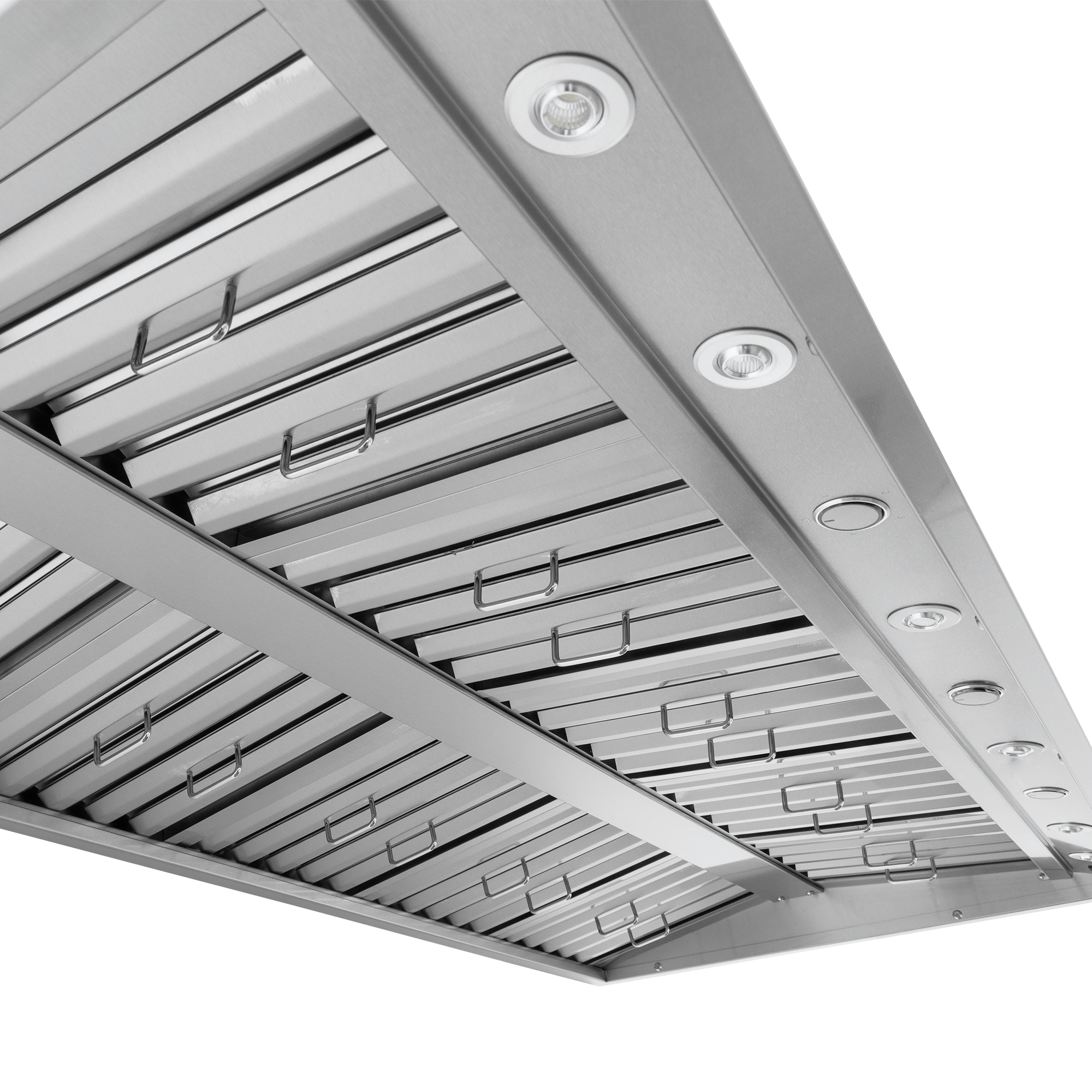 Close-up of Proline PLGW WC BBQ Pro wall-mounted range hood, 2000 CFM, 304 stainless steel. ProlineRangeHoods.com.