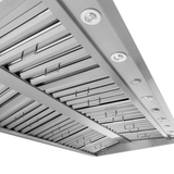 Close-up of Proline PLGW WC BBQ Pro wall-mounted range hood, 2000 CFM, 304 stainless steel. ProlineRangeHoods.com.