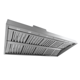 ProlineRangeHoods.com PLGW WC BBQ Pro wall-mounted range hood, 2000 CFM, 304 steel, vent slats & lights—shown from below.