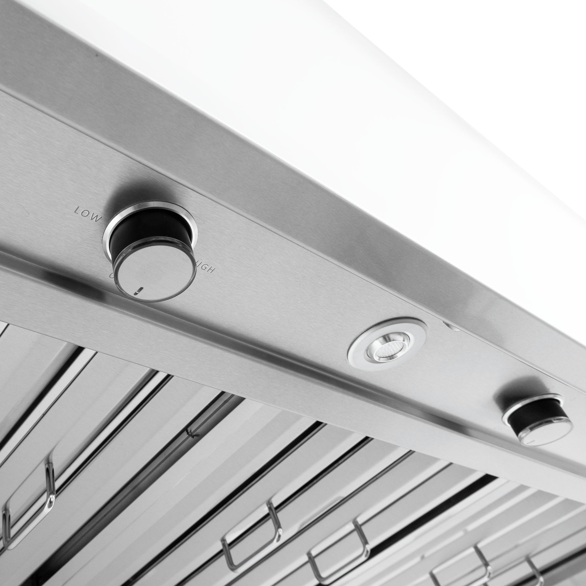 ProlineRangeHoods.com PLGW WC BBQ Pro stainless wall range hood (2000 CFM) with knobs and light for outdoor use.