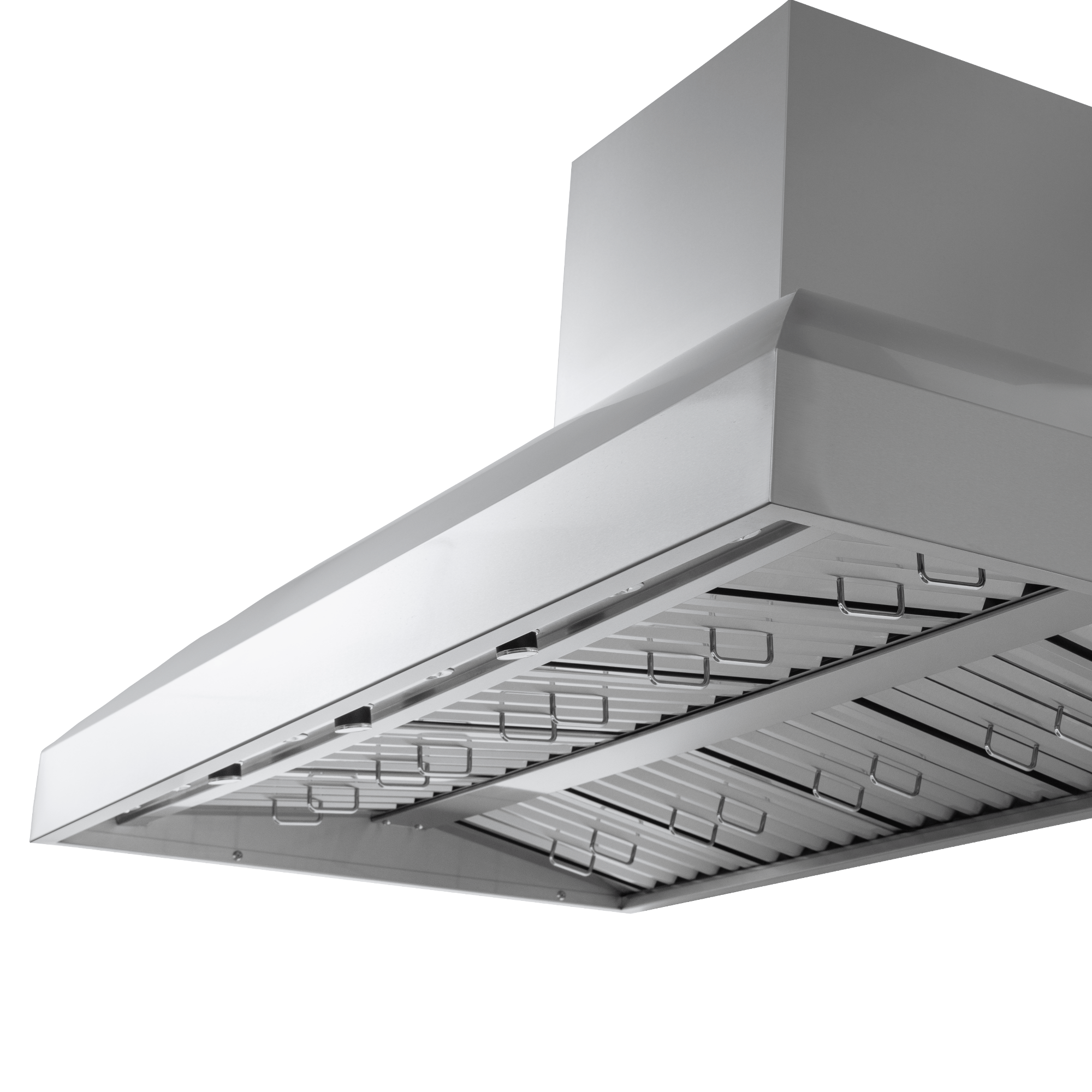 Proline PLGW WC BBQ Pro, wall-mounted 2000 CFM ducted range hood in 304 stainless, on white. ProlineRangeHoods.com.