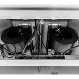 Internal view of a PLGW WC BBQ HE showing two motors and wiring. ProlineRangeHoods.com.