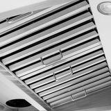 Close-up of Proline Range Hoods PLJW 102 under cabinet range hood, stainless steel, at ProlineRangeHoods.com.