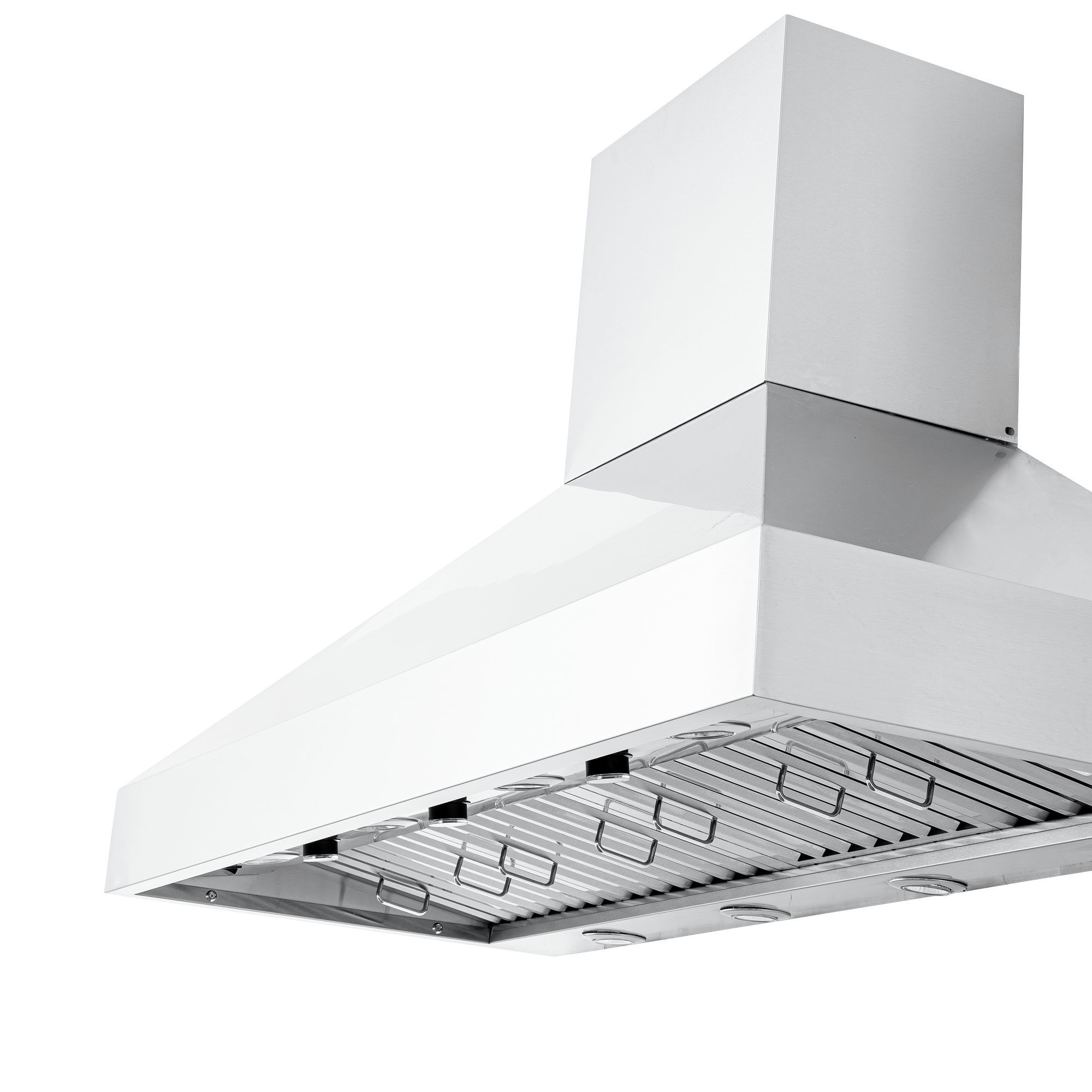 Proline PLJW 104 wall-mounted range hood with 1200 CFM, stainless, shown on white. ProlineRangeHoods.com.