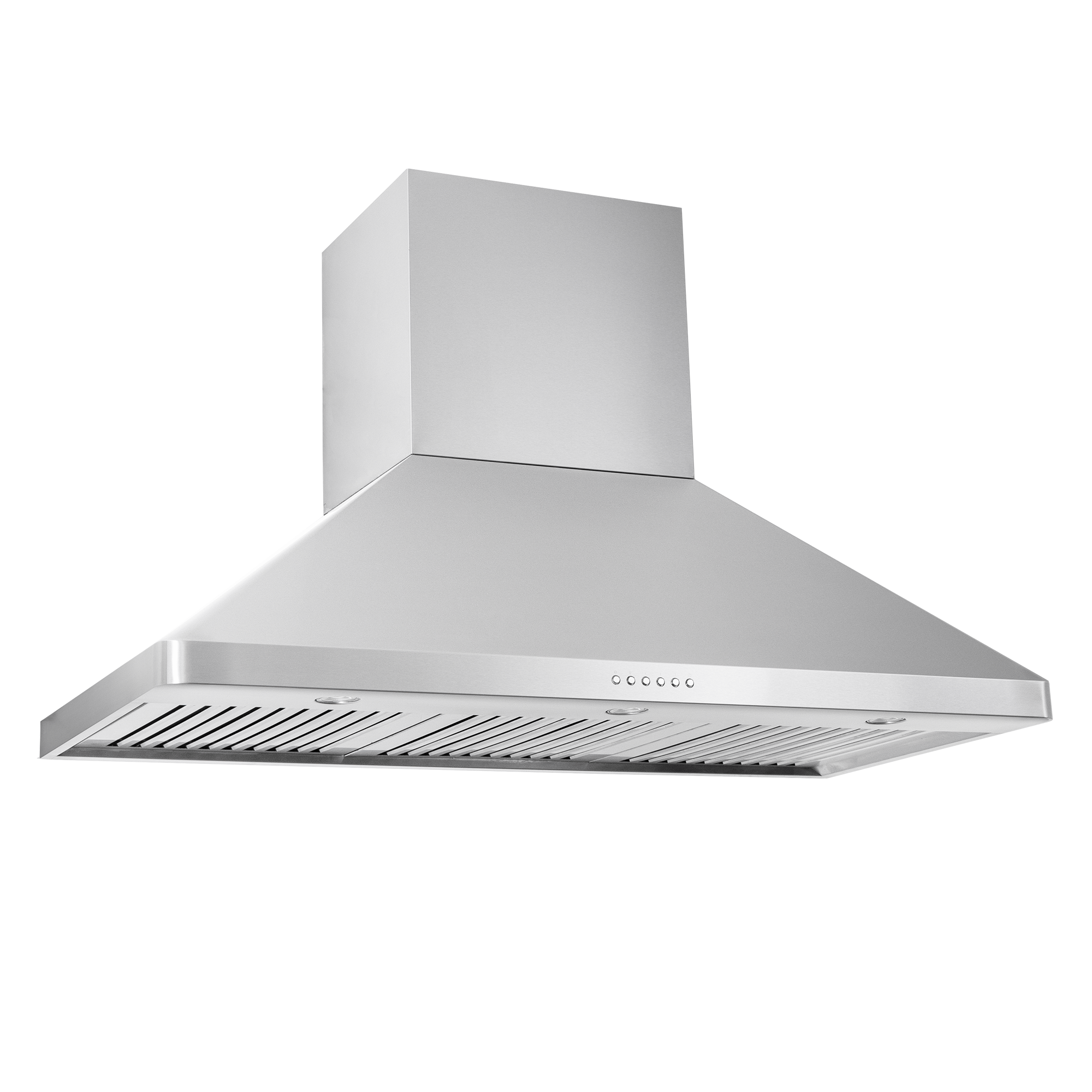 Proline PLJW 129 ducted wall-mounted range hood, stainless steel, vent slats, controls. ProlineRangeHoods.com.