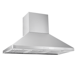 Proline PLJW 129 ducted wall-mounted range hood, stainless steel, vent slats, controls. ProlineRangeHoods.com.