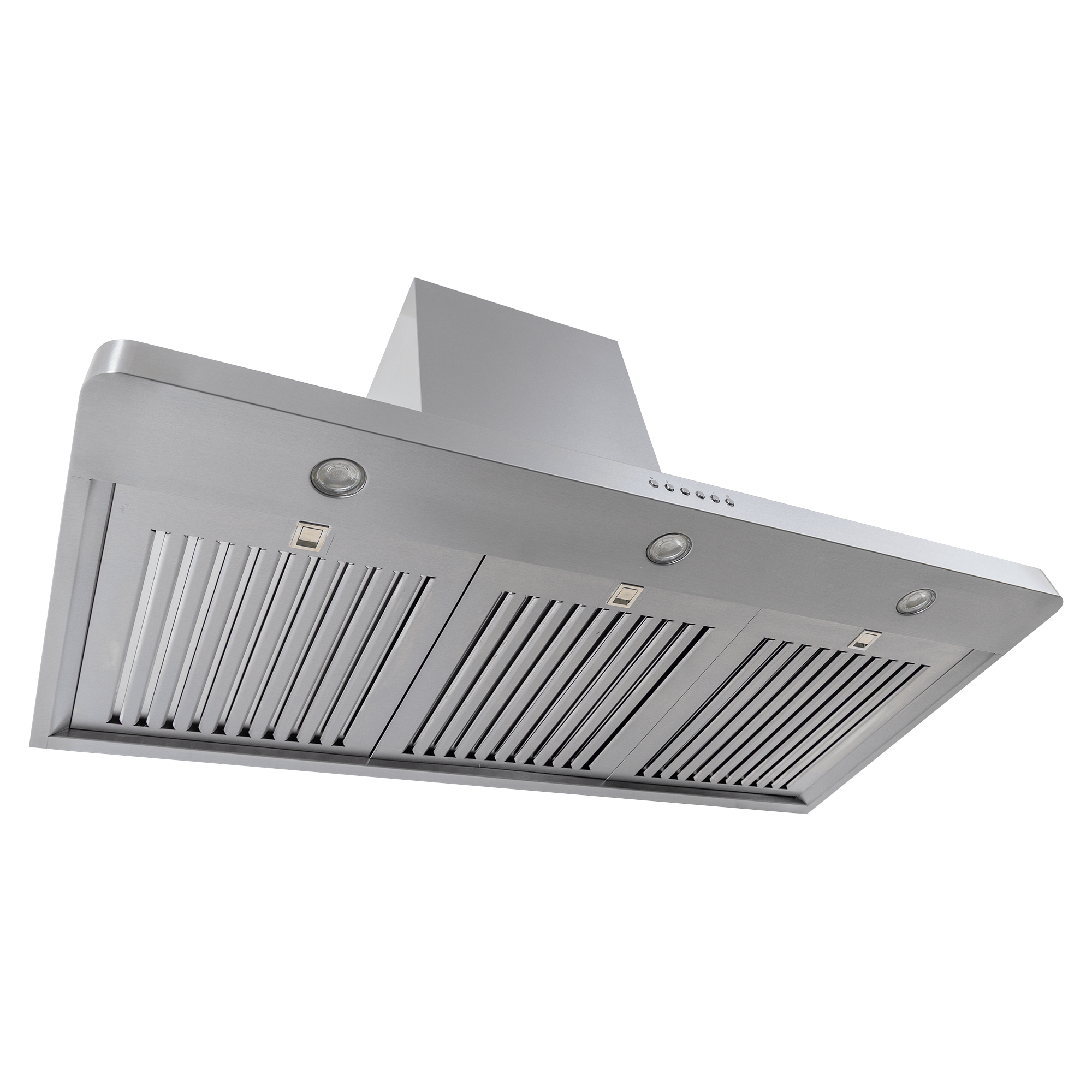 Proline PLJW 129 wall range hood with stainless finish, 900/1200 CFM blower, vent slats, lights—ProlineRangeHoods.com.