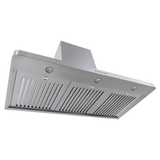 Proline PLJW 129 wall range hood with stainless finish, 900/1200 CFM blower, vent slats, lights—ProlineRangeHoods.com.