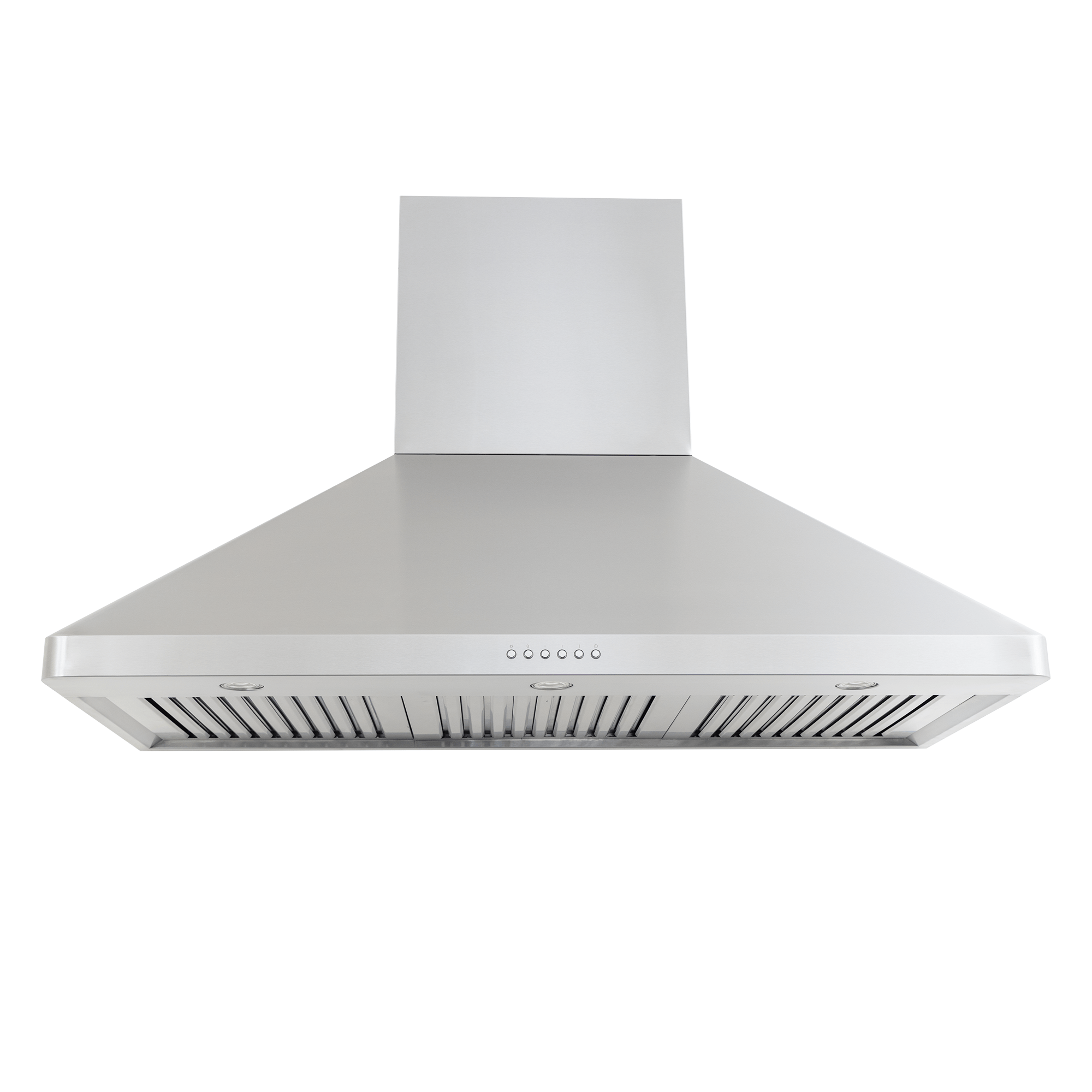 Proline PLJW 129 wall-mounted range hood with stainless finish, vent slots, push buttons, high CFM blower. ProlineRangeHoods.com.
