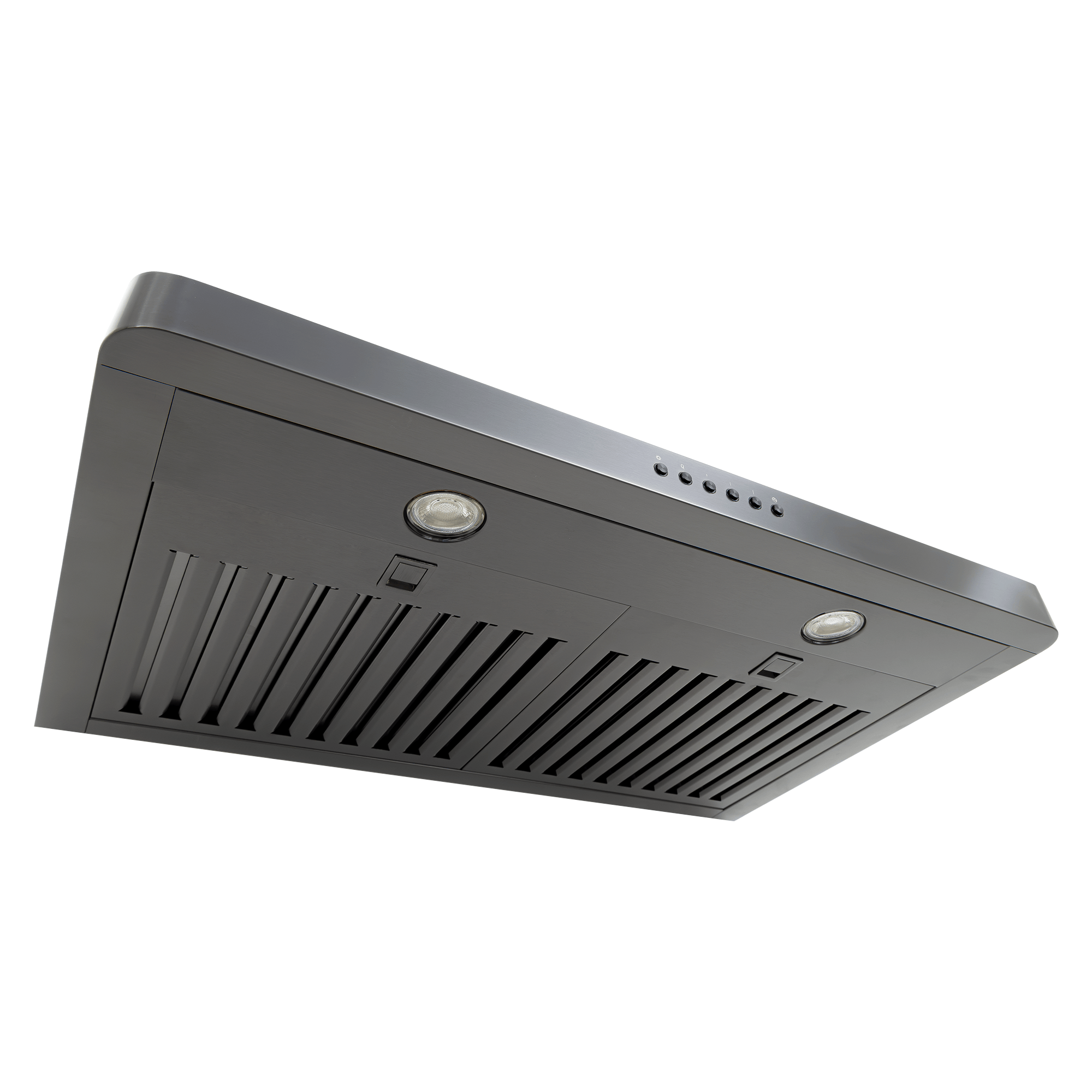 Proline PLJW 185 slim under-cabinet range hood, 600 CFM, stainless steel, bottom view. ProlineRangeHoods.com.