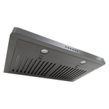 Proline PLJW 185 slim under-cabinet range hood, 600 CFM, stainless steel, bottom view. ProlineRangeHoods.com.