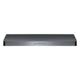 Proline PLJW 185 under-cabinet stainless steel range hood, five buttons, white background. ProlineRangeHoods.com.