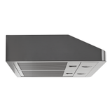 Proline PLJW 185 slim under-cabinet range hood, stainless steel, ductless option, shown from below. ProlineRangeHoods.com.
